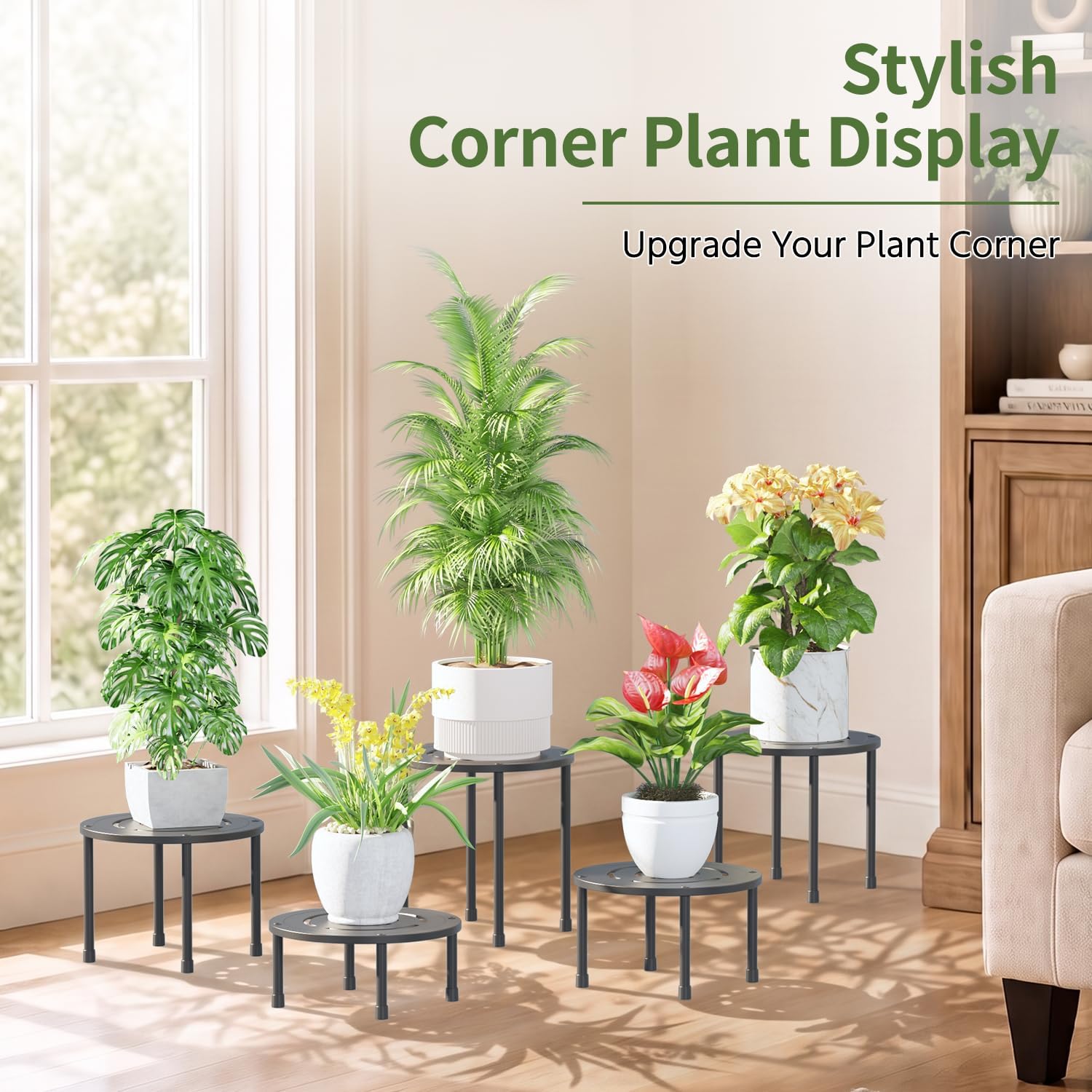 LASZOLA Small Plant Pot Stand Indoor Outdoor Planter, 10-Pack Metal Black image 3