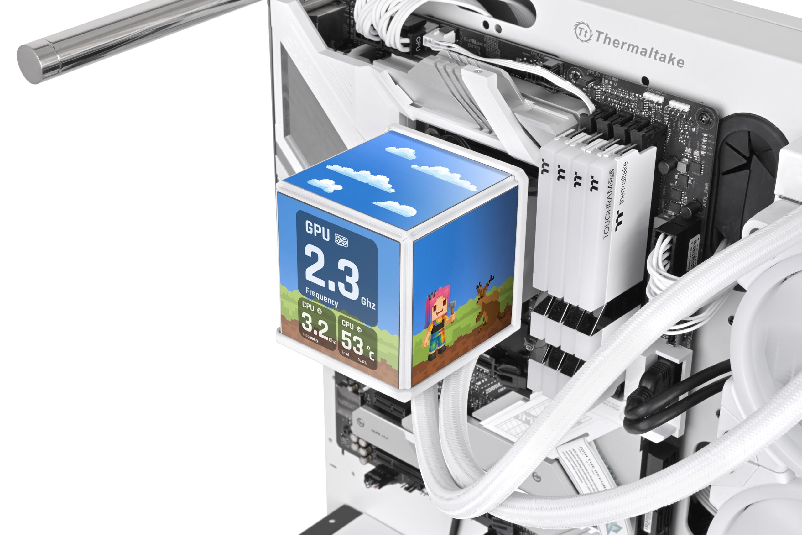 MINECUBE 360 Ultra ARGB | Refrigeración Líquida CPU AIO 360mm | Cubo con 4 Pantallas LCD 3.95” | Ventilador VRM Integrado | SWAFAN EX12 ARGB MagForce 2.0 | Blanco Nieve