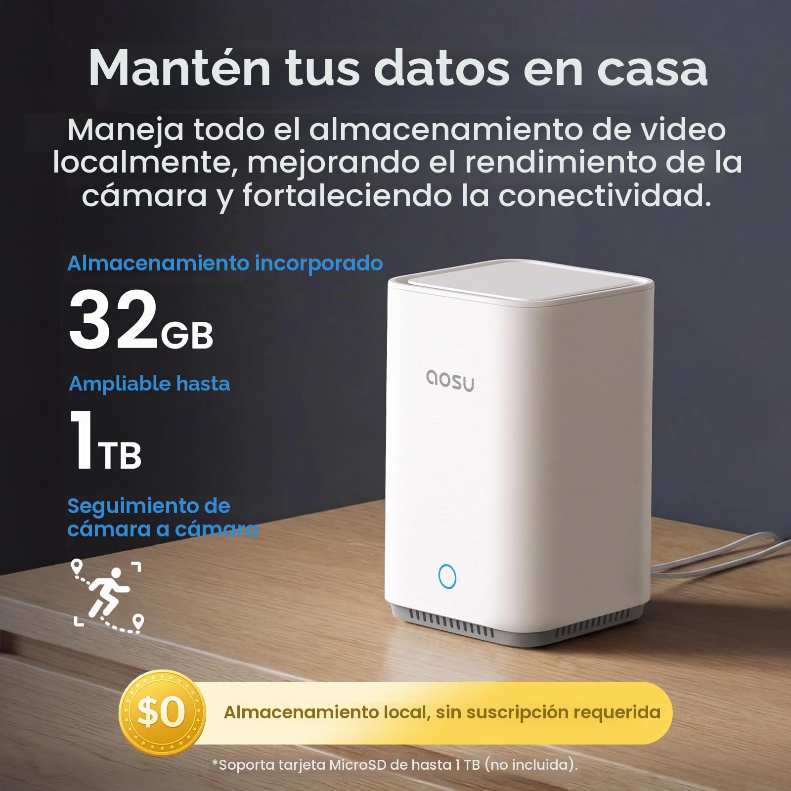 aosuT2 Ultra 4K Camara de Vigilancia Solar Exterior, 2 Cámaras PTZ 360° | Truecolour Visión Nocturna, aosuBase 2.0, 32GB Local y Expandible hasta 1 TB, AI Seguimiento Auto Persona/Vehículo/Mascota