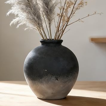 Rustic Farmhouse Ceramic Vase, 7.9 Inch, Terracotta Decor