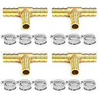 Vista 9 de Da by 2 accesorios de púas en T de latón de 1/2" (12.5 mm) para manguera de identificación de 0.492 in, 6 abrazaderas de tubo de acero inoxidable