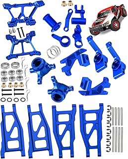 Rcarmumb RC Upgrades Part for 1/10 Slash 4x4 (VXL)/Stampede 4x4 (VXL),Alloy Front Rear Suspension Arm,Caster Block,Steering Blocks,Rear Stub Axle Carriers,Shock Tower Set Hops up,Navy Blue