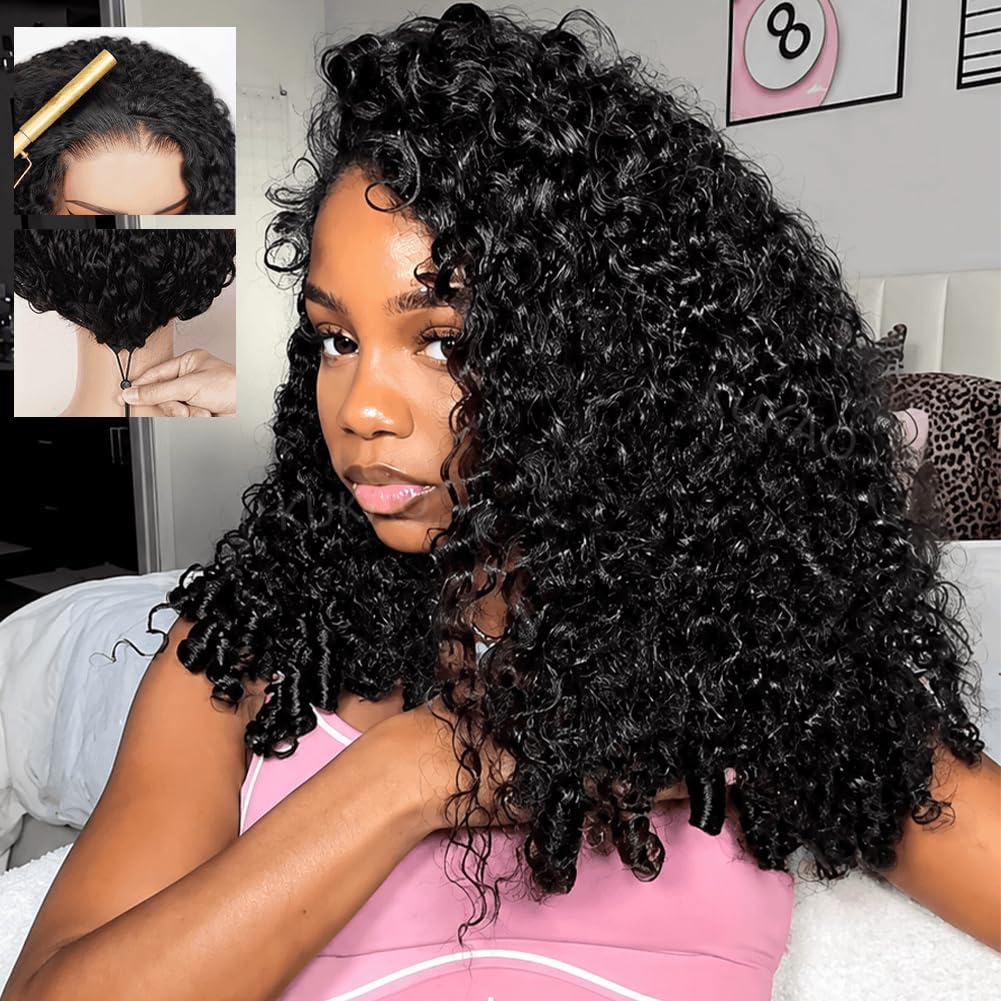 Half Wig Human Hair Burmese Curly Glueless Curly Half Wig Invisible Hairline 180 Density Seamless Flip Over Design for Beginners Wear Go Glueless Headband Wigs for Women 22 Inch Natural Color