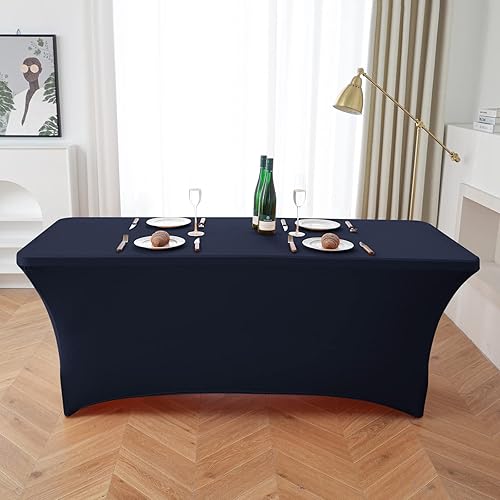 Miniatura 5 de Mantel de elastano elástico de 6 pies, lavable y resistente a las arrugas, para cocina, mesa rectangular ajustable para fiestas, banquetes, bodas,