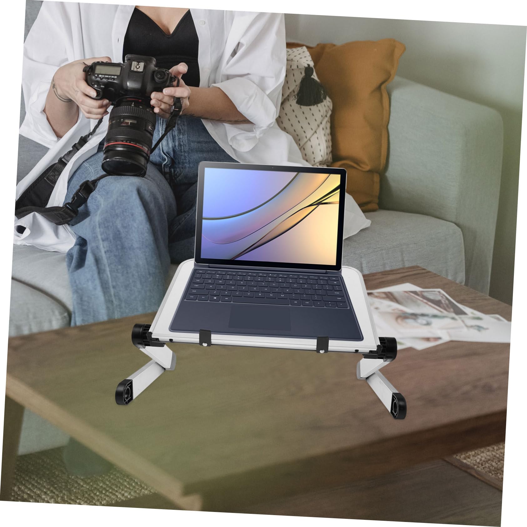 Housoutil Soporte Portátil Ajustable de Aleación y Abs para Ordenador, Elevador Plegable Regulable Adecuado para Escritorio y Oficina Moderna