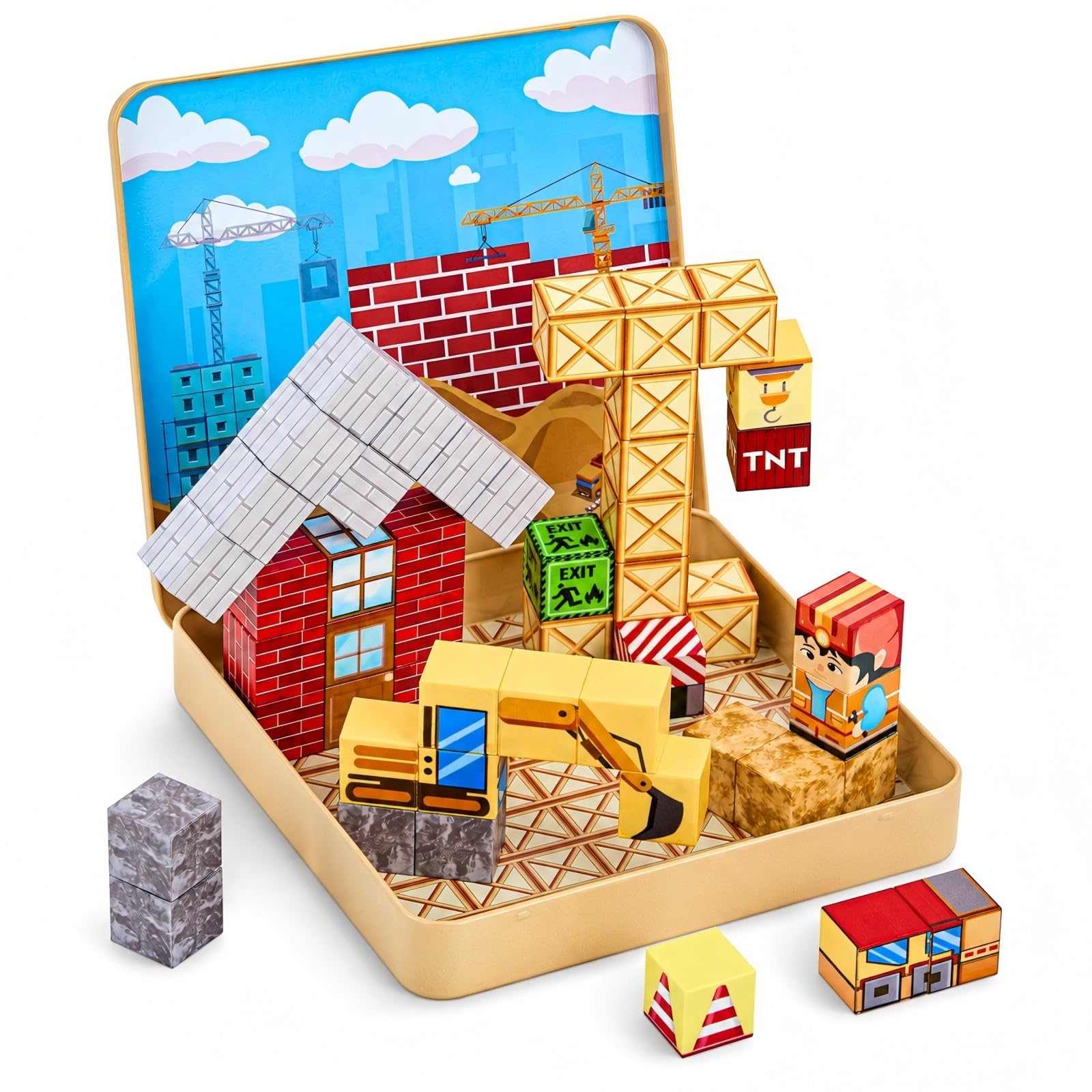 Plimto Magnetic Building Blocks, 49 PCS Mini Magnetic Cubes Travel Set
