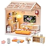 DIY Miniature House Play Kit with 101Pcs, 1:20 Scale Dollhouse Furniture with LED Light, Realistic Accessories Mini Room & Connectable Base Tiny House for Adults & Kids 8+ (Living Room, Medium)