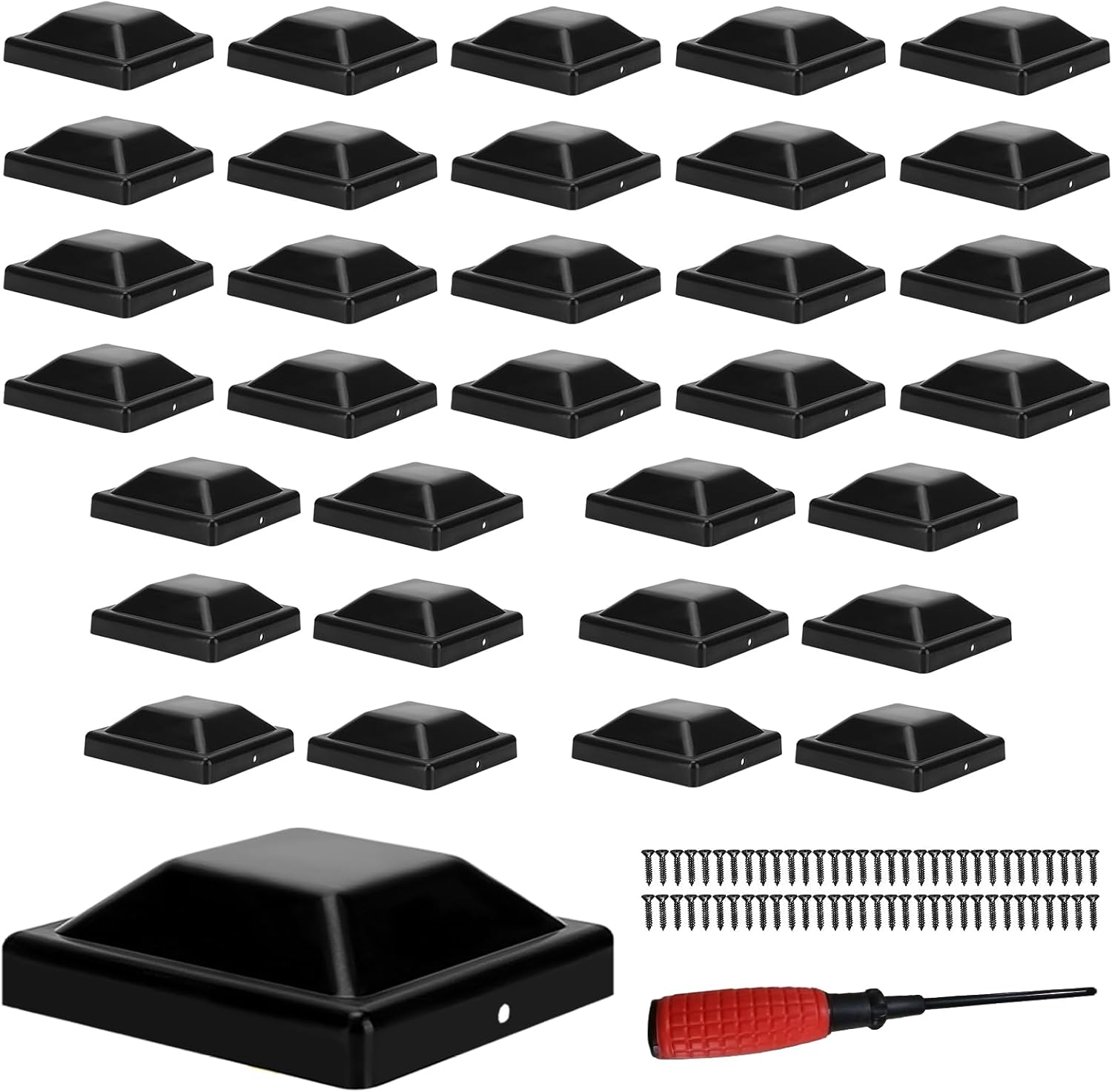 COLASKYTEE 32 Pack 4x4 Post Caps (35/8"), Fence Post Caps 4x4 with 64