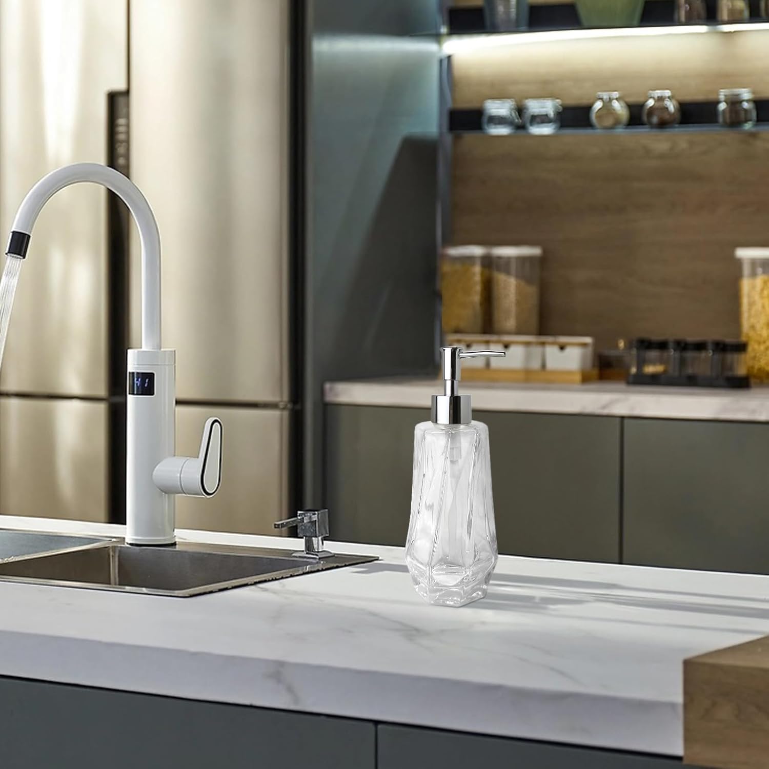 Glass Soap Dispenser Bathroom, 12.7oz Refillable Liquid Soap Dispenser with Rust-Proof Plastic Pump for Kitchen - Image 6
