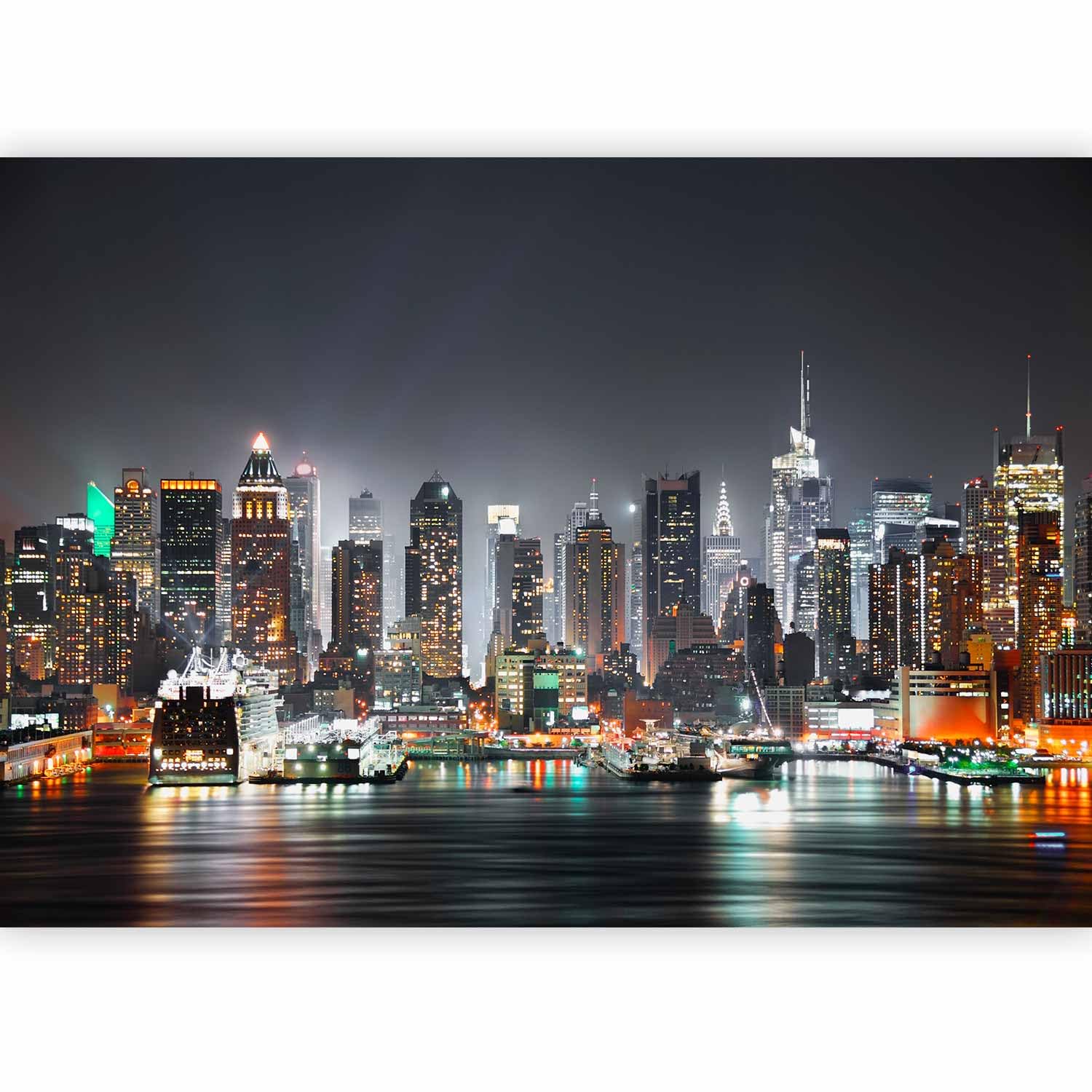 Papier peint murando panoramique ville 400x280 cm - Revêtement mural décoration pour chambre salon - Design moderne - Gris turquoise - Ville l'architecture urbain new york panorama d-B-0034-a-c