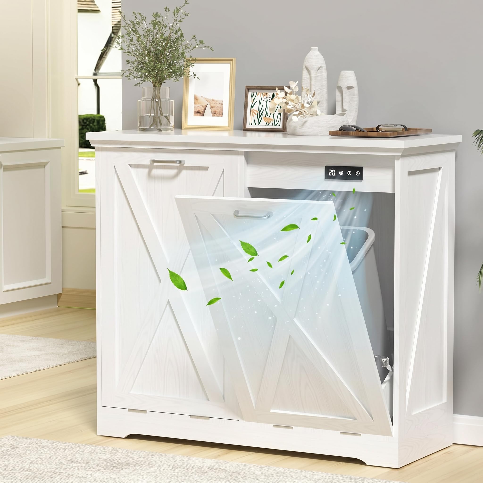 TOLEAD 13 Gallon Tilt Out Trash Can Cabinet in White