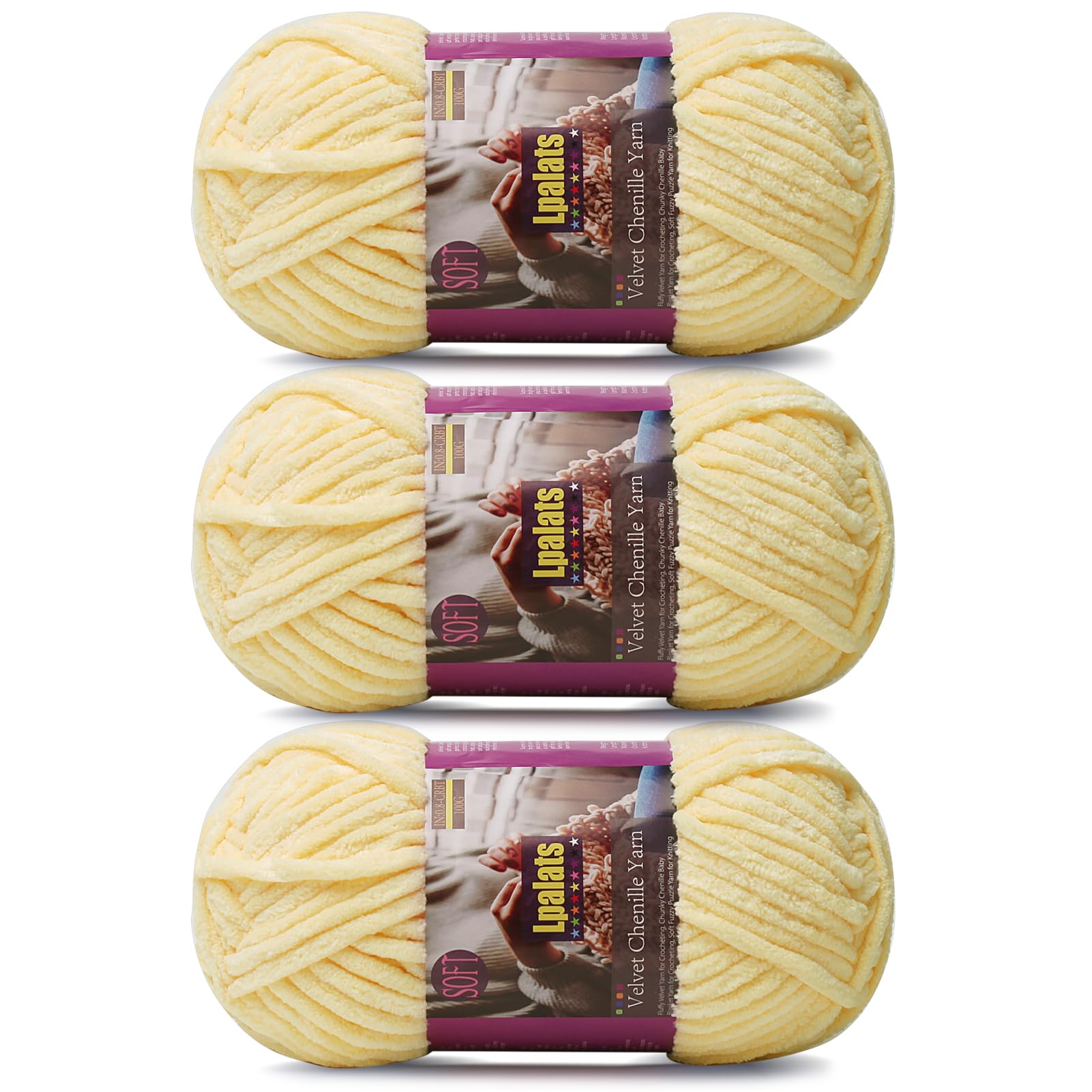 Lpalats Chunky Chenille Yarn in Goose Yellow