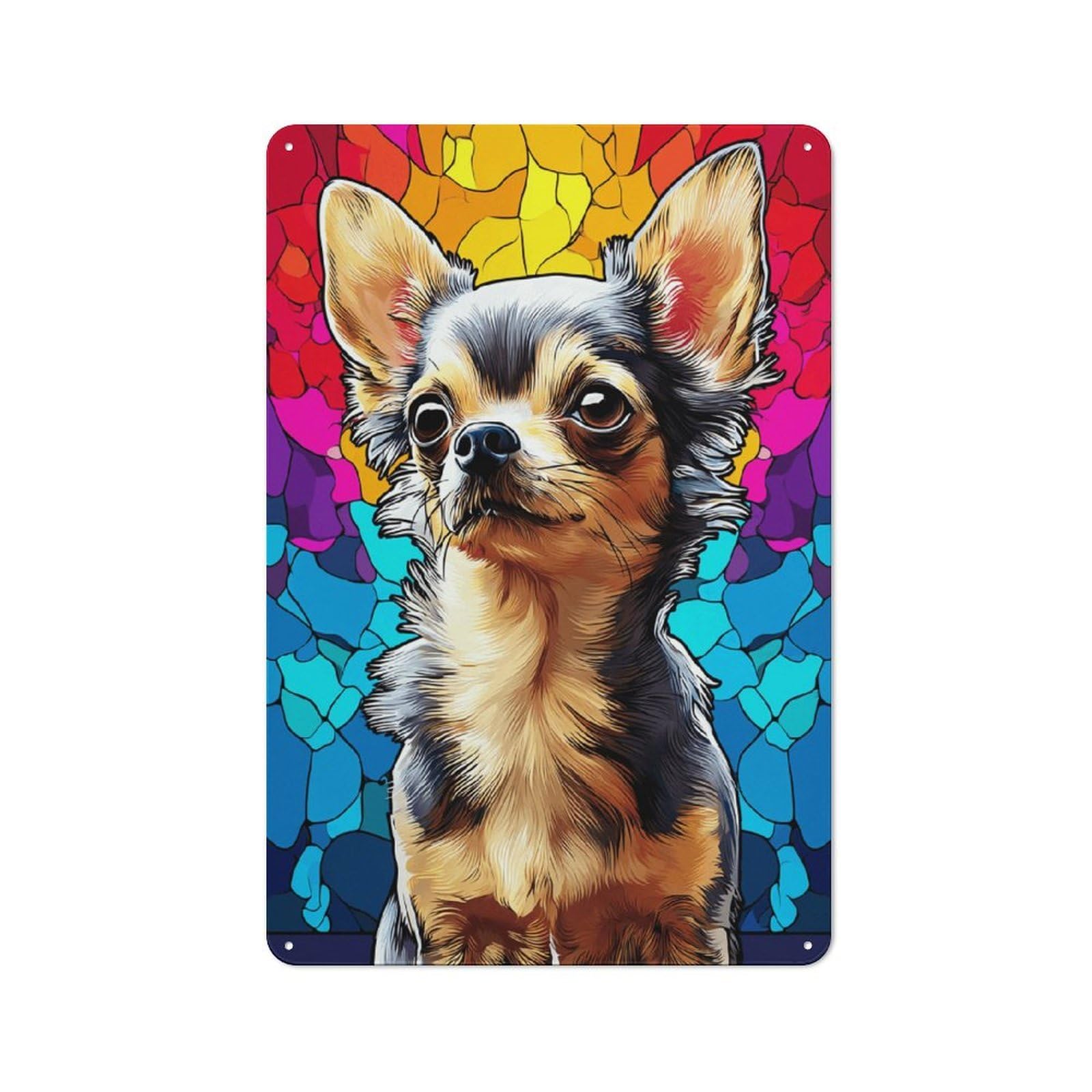 Junmoney Colorful Stained Glass Chihuahua Industrial Tin Sign 30X20cm, Garage Wall Decor For Garage, Hobby Room, Office Or Man Cave