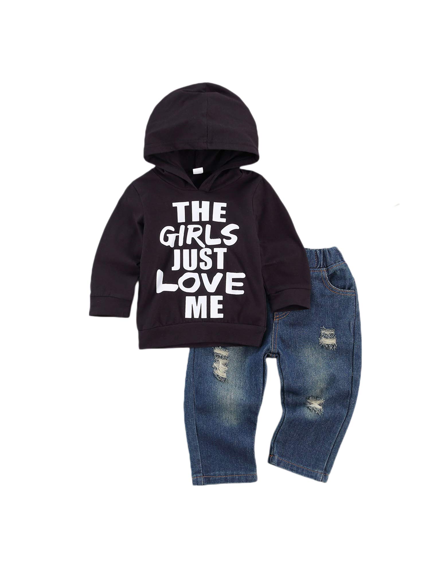 fhutpw Toddler Baby Boy Outfits Hoodie Sweatshirts Jeans Clothes Set Fall Winter 6 9 12 18 24 Months