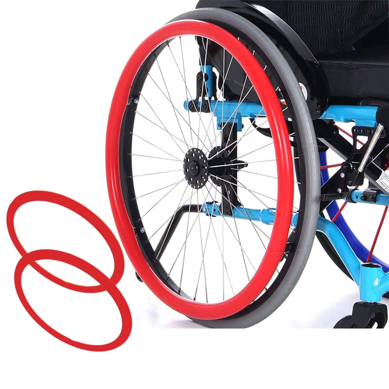 Copricerchi per Sedia a rotelle da 22/24 Pollici, copriruota Posteriore per Sedia a rotelle Sportiva, coprisedia Sportiva in Silicone, per Migliorare la Presa e la trazione (Rosso