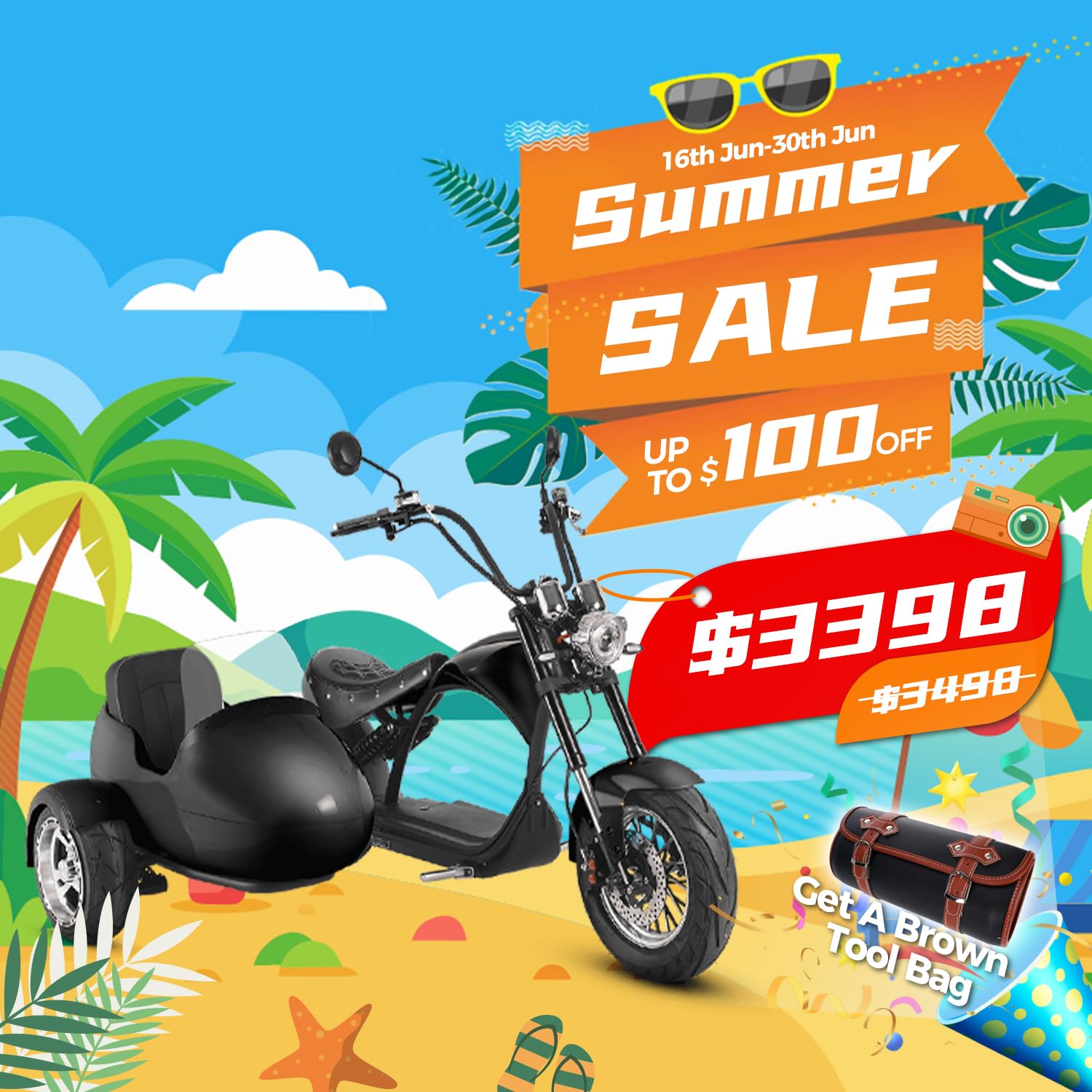 eAhora M1P Sidecar Electric Motorcycle for Adult, 2 Person Ride, 2000W Powerful Motor,40+ Miles Long Range on 60V 30Ah Lithium Battery,37MPH Hight Speed