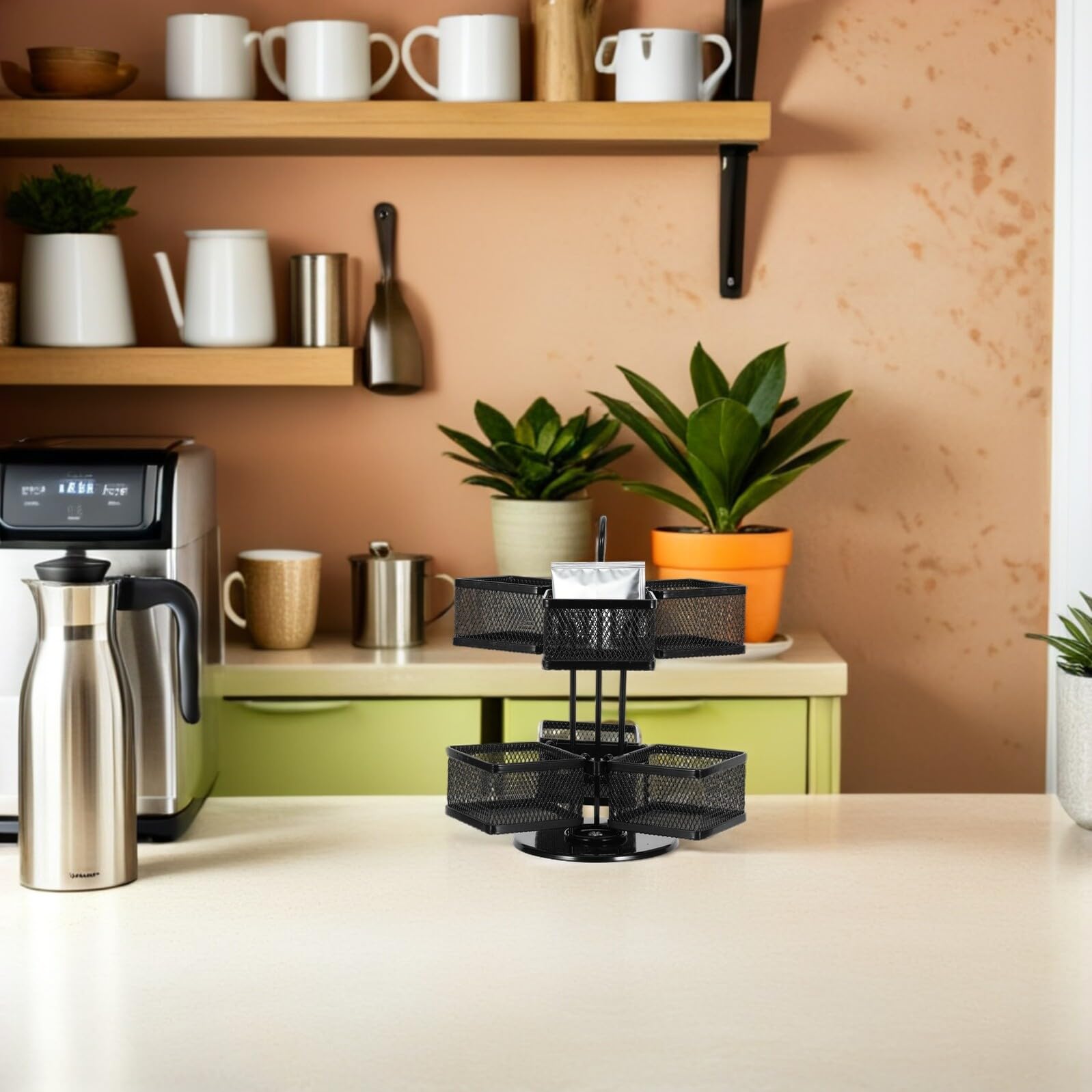 Gatuida Organizador Giratorio para Bolsitas de Té de Metal 6 Cestas Extraíbles, Soporte Vertical para 72 Bolsitas, Expositor Desmontable para Encimera de Cocina y Estación de Café