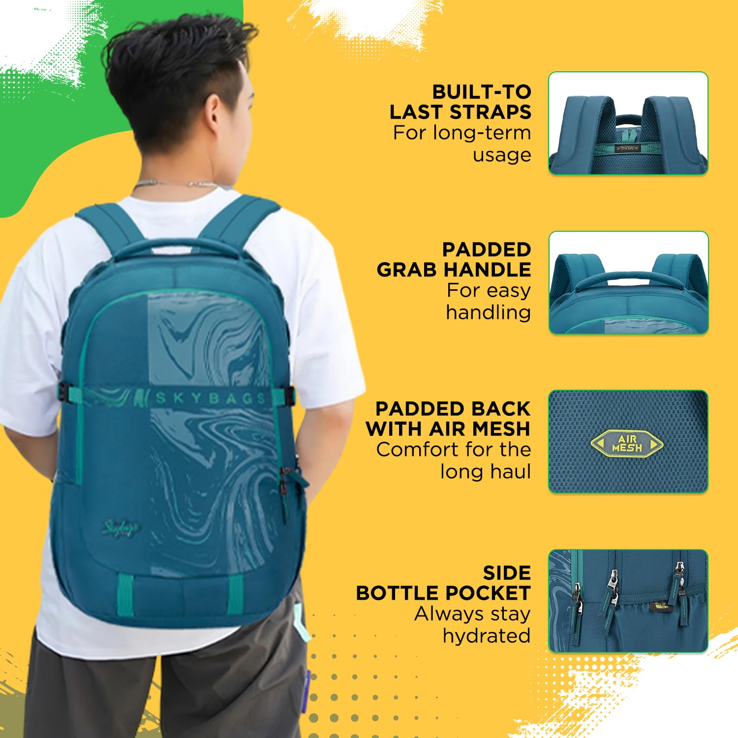 Skybags Vesper Spacious 40L Laptop Backpack (15.6"), 3 Compartments, Teal 3