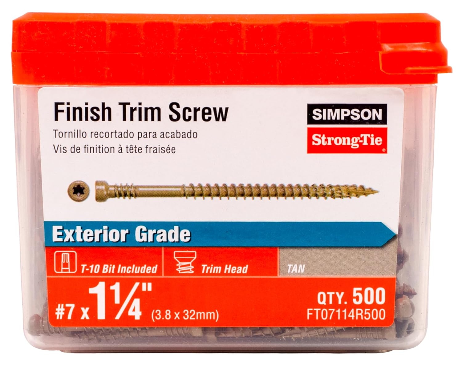 Simpson Strong-Tie FT07114R500 Finish Trim Screw #7 x 1-1/4 in. T10, Trim-Head, Quik Guard, Tan (500-Qty)