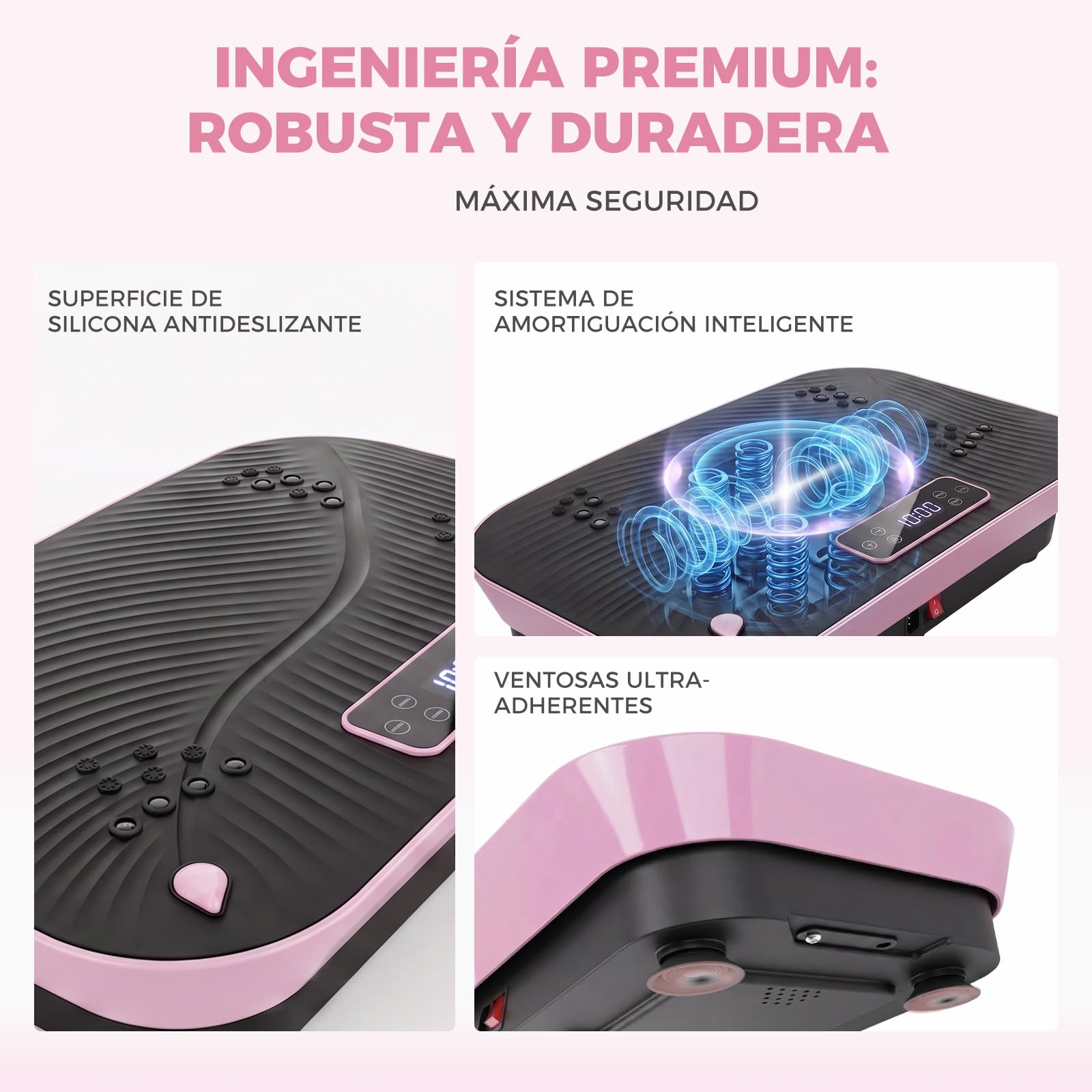 Plataforma Vibratoria Fitness, Máquina Vibratoria para Adelgazar con Bluetooth, Masaje Magnético, Base XL 57cm, Soporta 300 LB, con Bandas