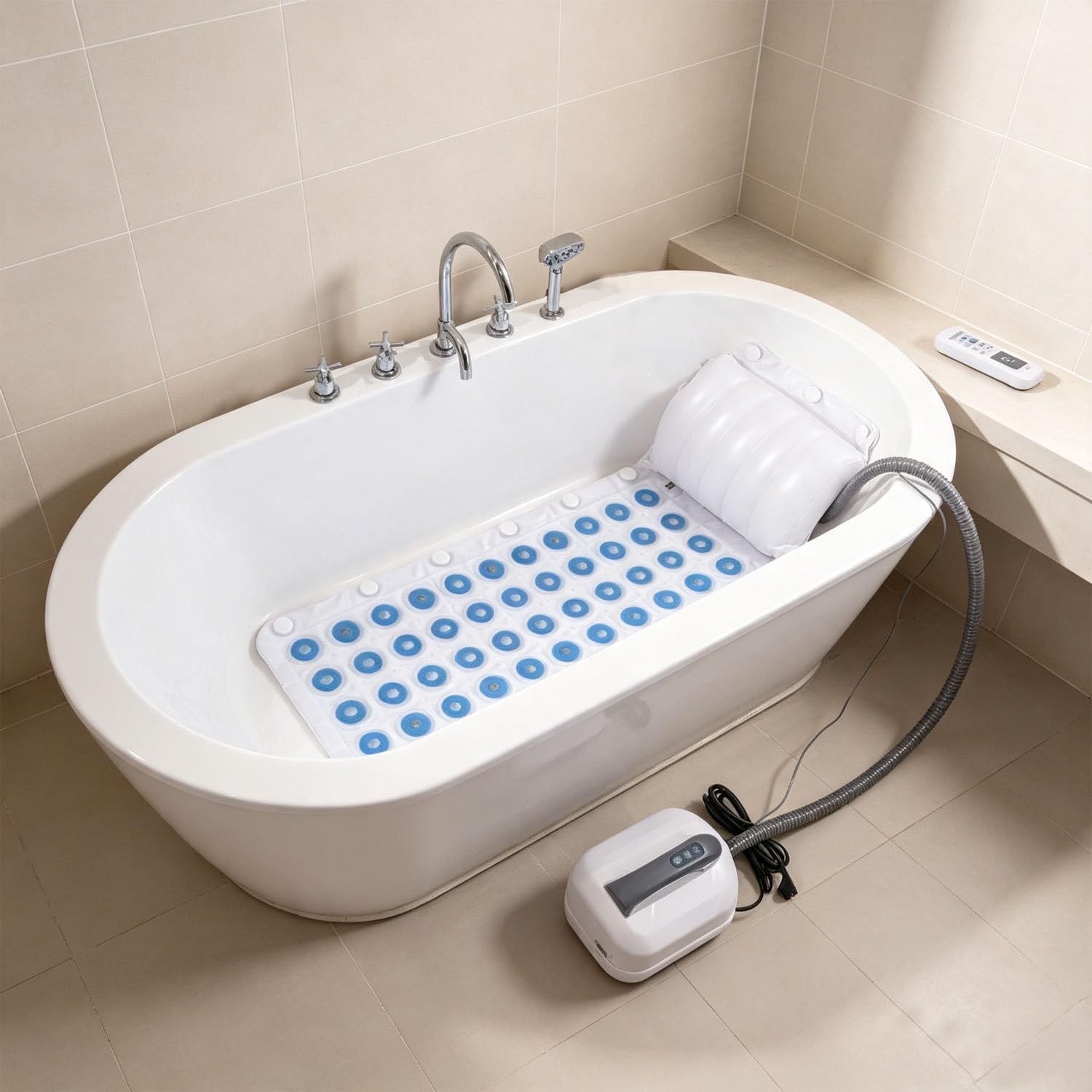 DowPie Bathtub Bubble Massage Spa Mat, Color LED Light Mat, Foldable 220v