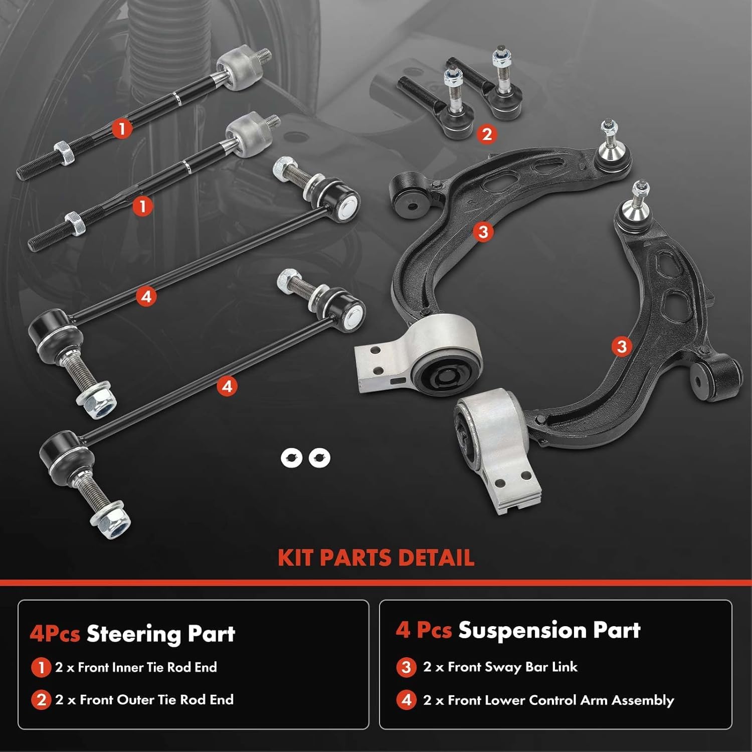 A-Premium Set of 8, Front Lower Control Arm, Sway Bar Link, Inner Outer Tie Rod End, Compatible with Ford Taurus 2012-2016, Flex 2012 2014-2015 & Lincoln MKS 2012-2013, MKT 2012-2016
