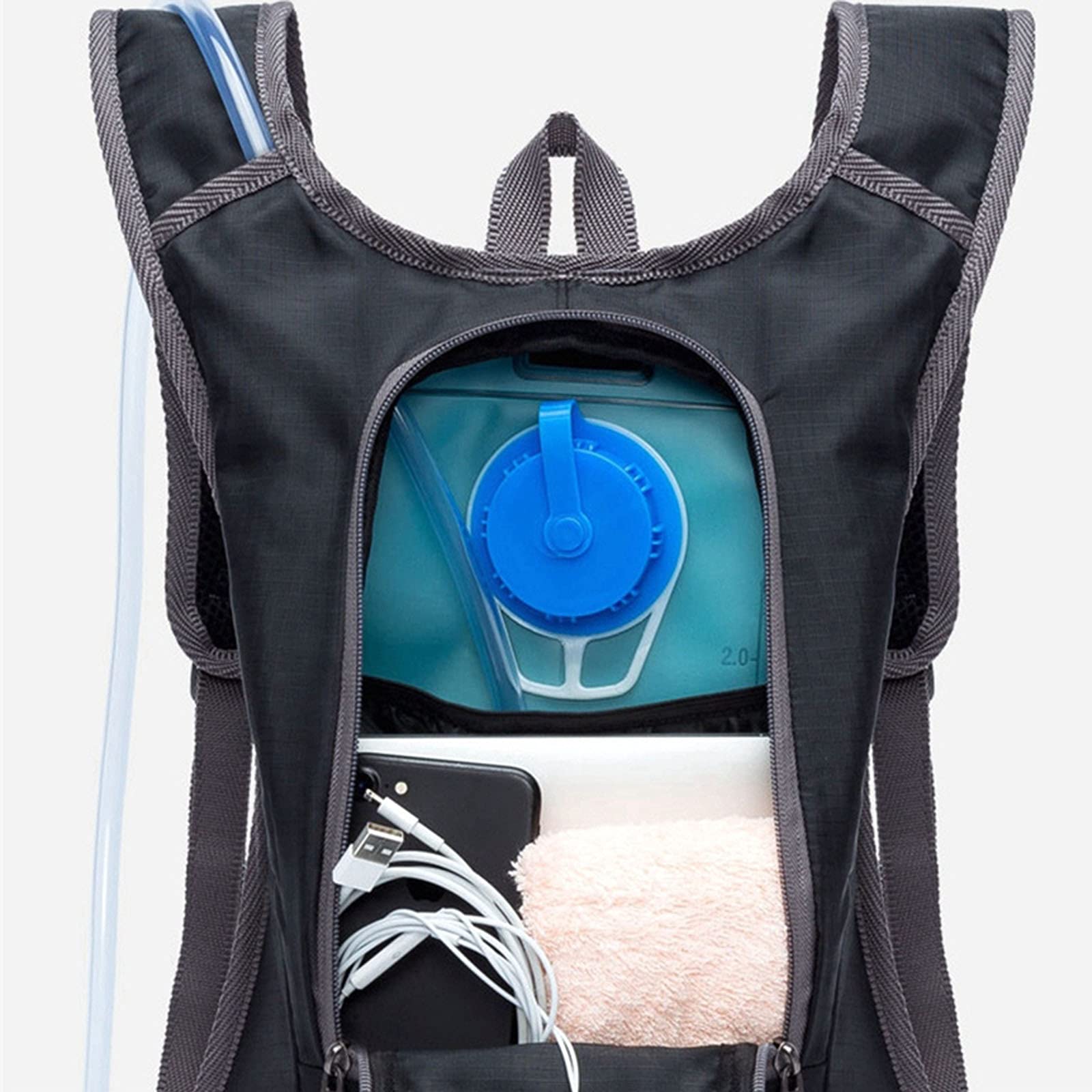 Sac à Dos VTT, Sac Hydratation avec Poche d'eau 2LSac à Dos Running Léger 8L pour Homme Femme pour Vélo VTT Randonnée Alpinisme Camping,Black