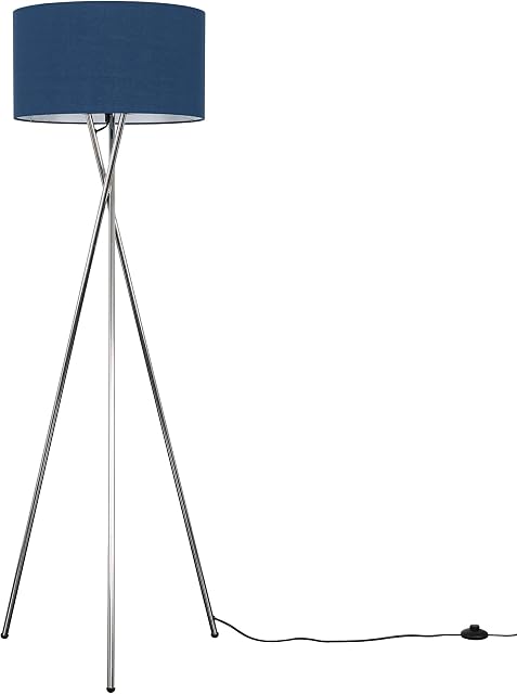 MiniSun Modern Polished Chrome Metal Tripod Floor Lamp with a Navy Blue Cylinder Shade