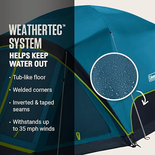 Miniatura 6 de Coleman Skydome Dark Room Camping Tent with Screen Porch & 5-Minute Setup, Weatherproof 46 Person Tent Blocks 90% of Sunlight, Rainfly & Carry Bag