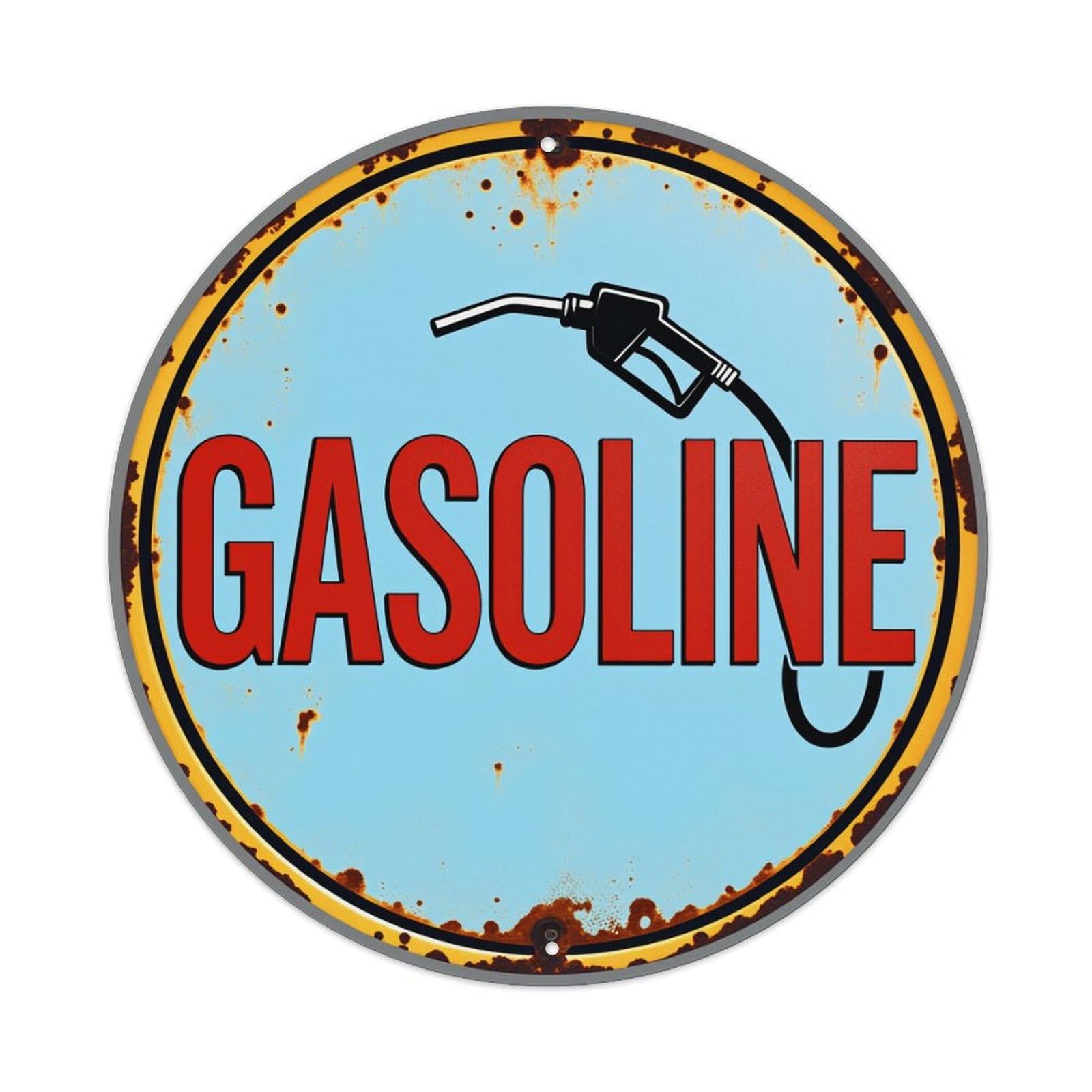 Gasoline Pump Sign Rusty Circle Round Tin Sign Vintage Style Metal Sign Home Bar Garden Wall Plaque Decor Metal Poster 8x8 Inch