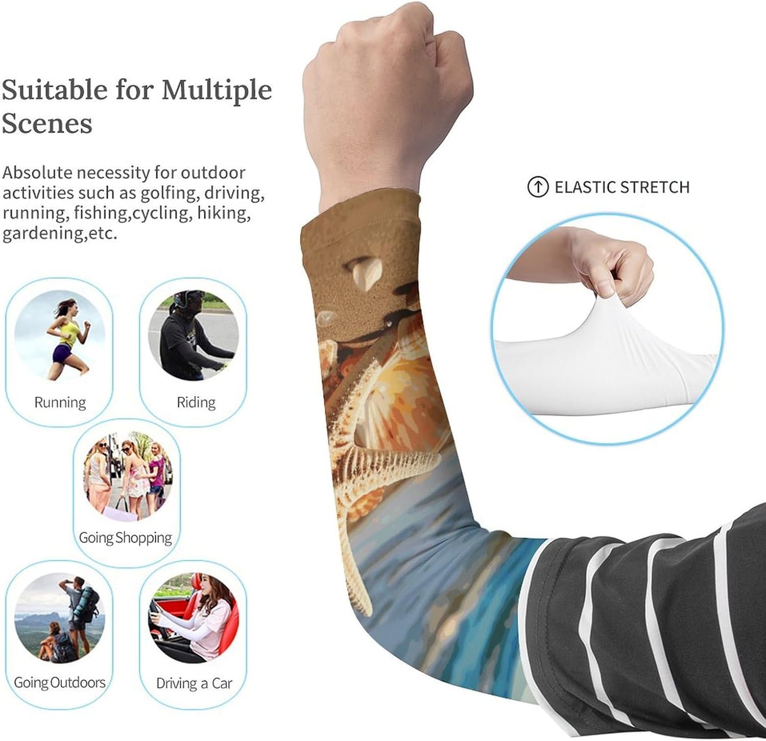 Seashells on The Sandy Beach Arm Sleeves for Men Women Sun Protection Sleeves Cooling Compression Arm Covers
