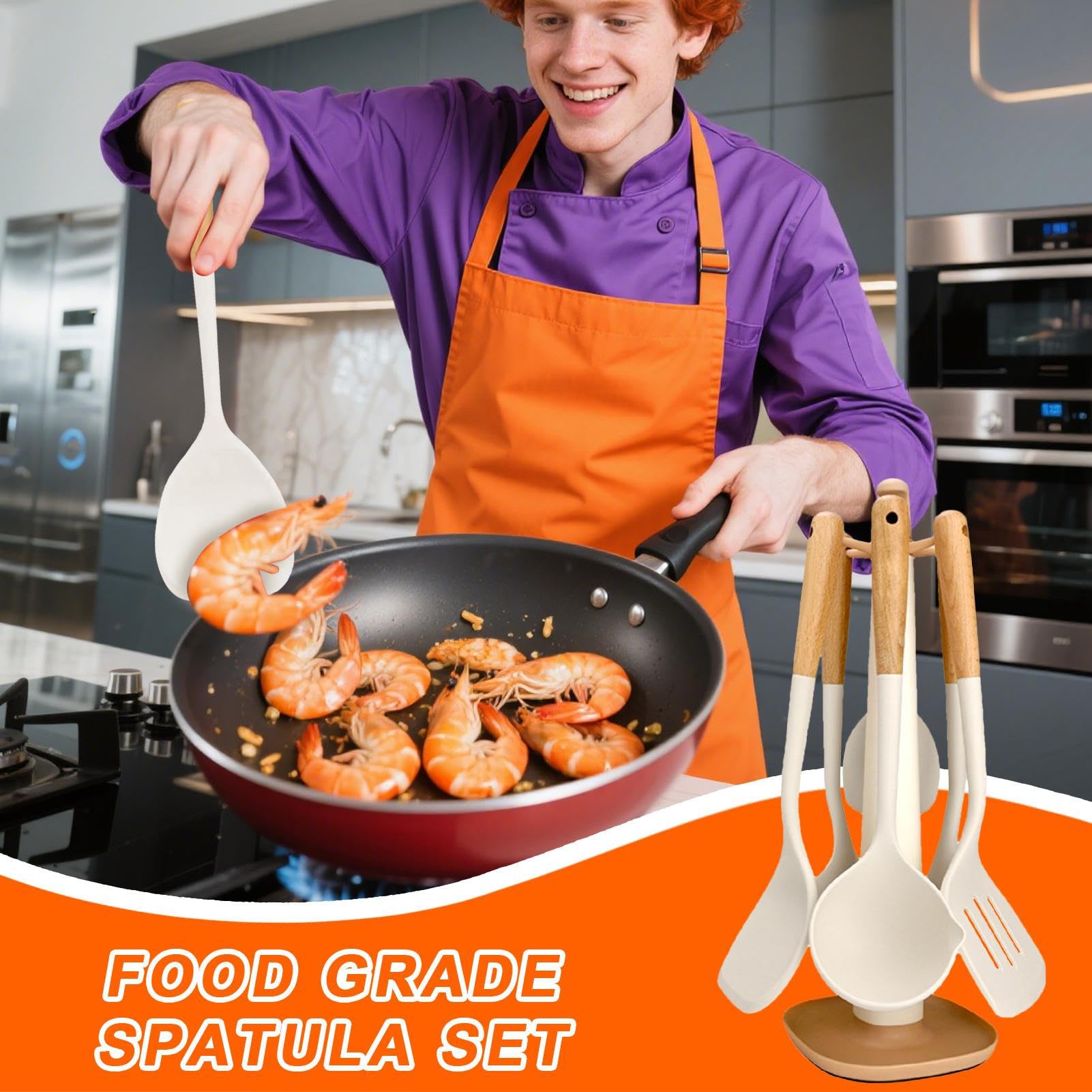 Set espátulas cocina Silicona Antiadherente Resistente Al Calor | Set Utensilios Cocina Accesorios de Alimenticio para Mezclar, Hornear, Freír, Servir, Preparar, y Exterior