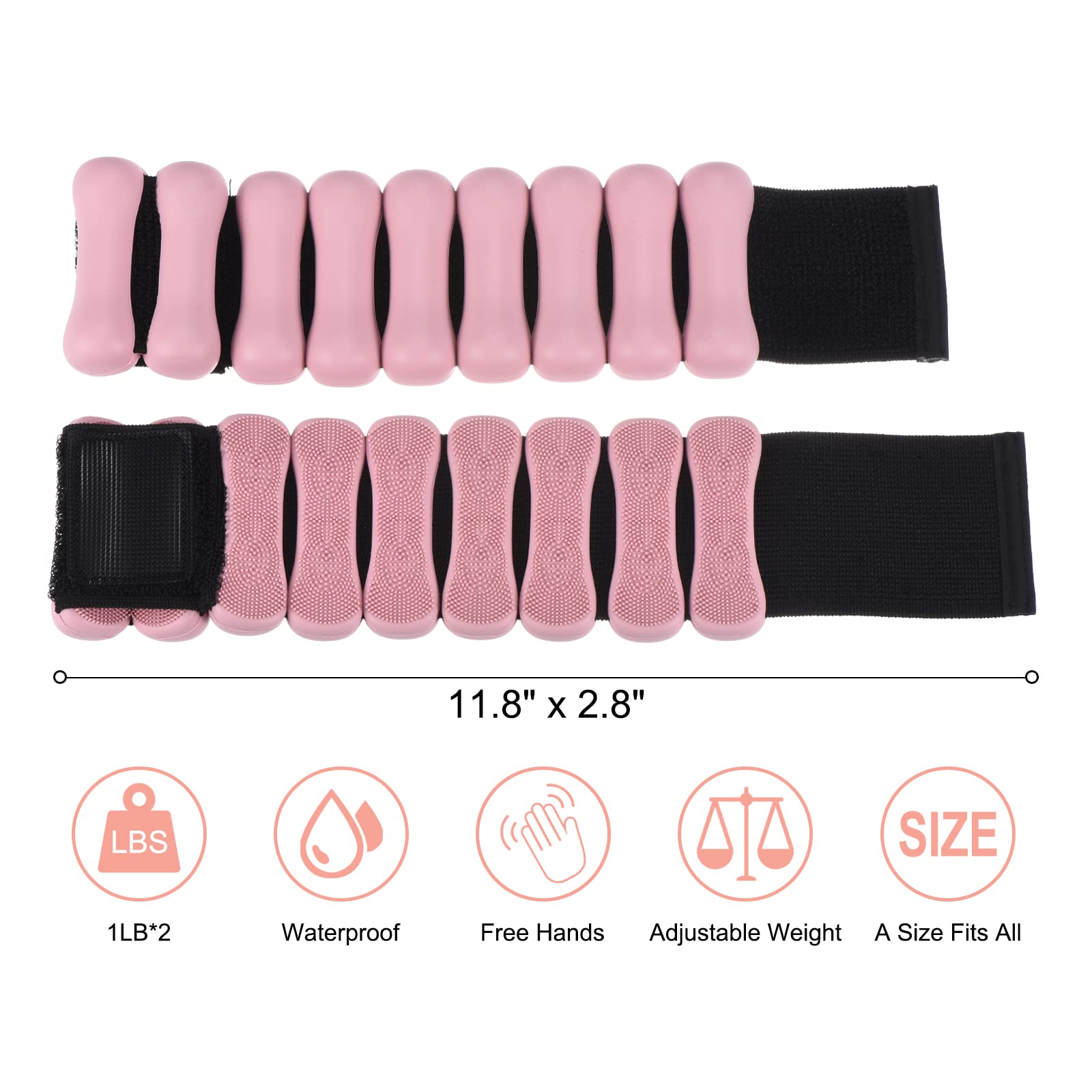 PATIKIL Muñeca Peso Pulsera para Mujer, 1 Par 2Lbs Ajustable Muñeca Tobillo Correa para Hombre Fuerza Entrenamiento Pierna Pesas para Yoga, Gimnasio, Danza, Caminar, Rosa