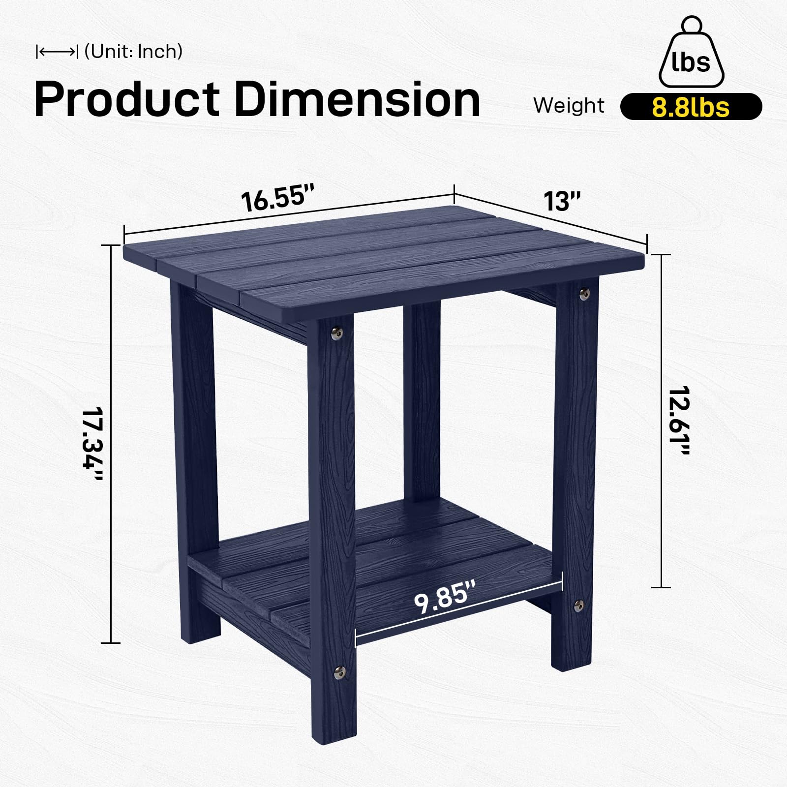 Mesa auxiliar para exteriores, mesa auxiliar Adirondack doble pequeña resistente a la intemperie, mesa auxiliar para interiores y exteriores para silla Adirondack, mesa de patio de 17 pulgadas 4