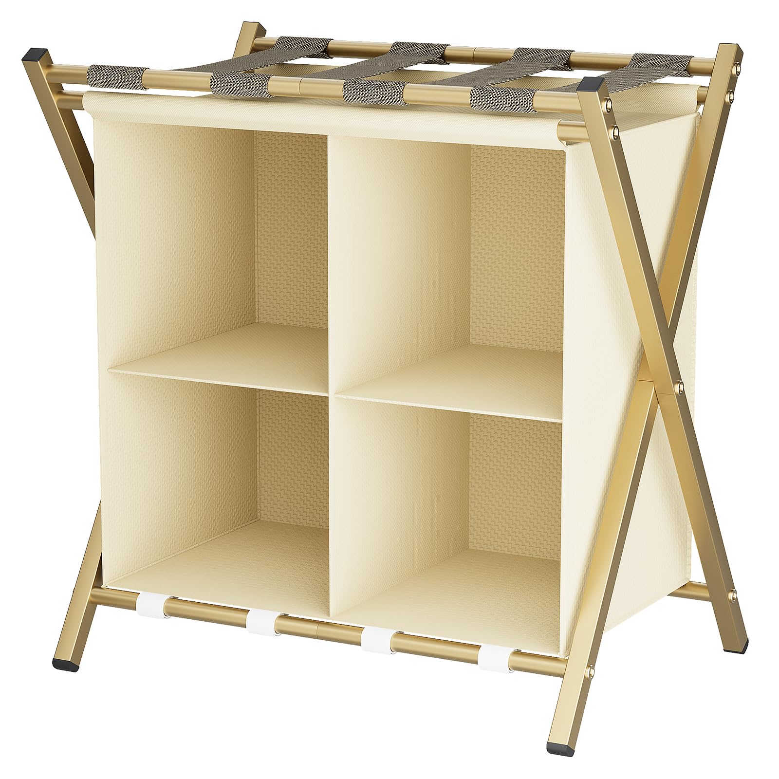 Huhote Gold Folding Metal Luggage Rack, Suitcase Stand With Storage Shelf, Portable Luggage Rack For Guest Room, 2 Tier Luggage Stand Holder For Hotel Bedroom, Suit Case Holder Travel Chest Storage Stand,1X