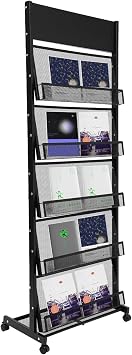 Floor-Standing Magazine Rack, 5-layer Brochure Holder Display Stand with Wheels, High-hardness Metal Literature Rack for Office, Exhibitions, and Any Organization Requiring Information Display