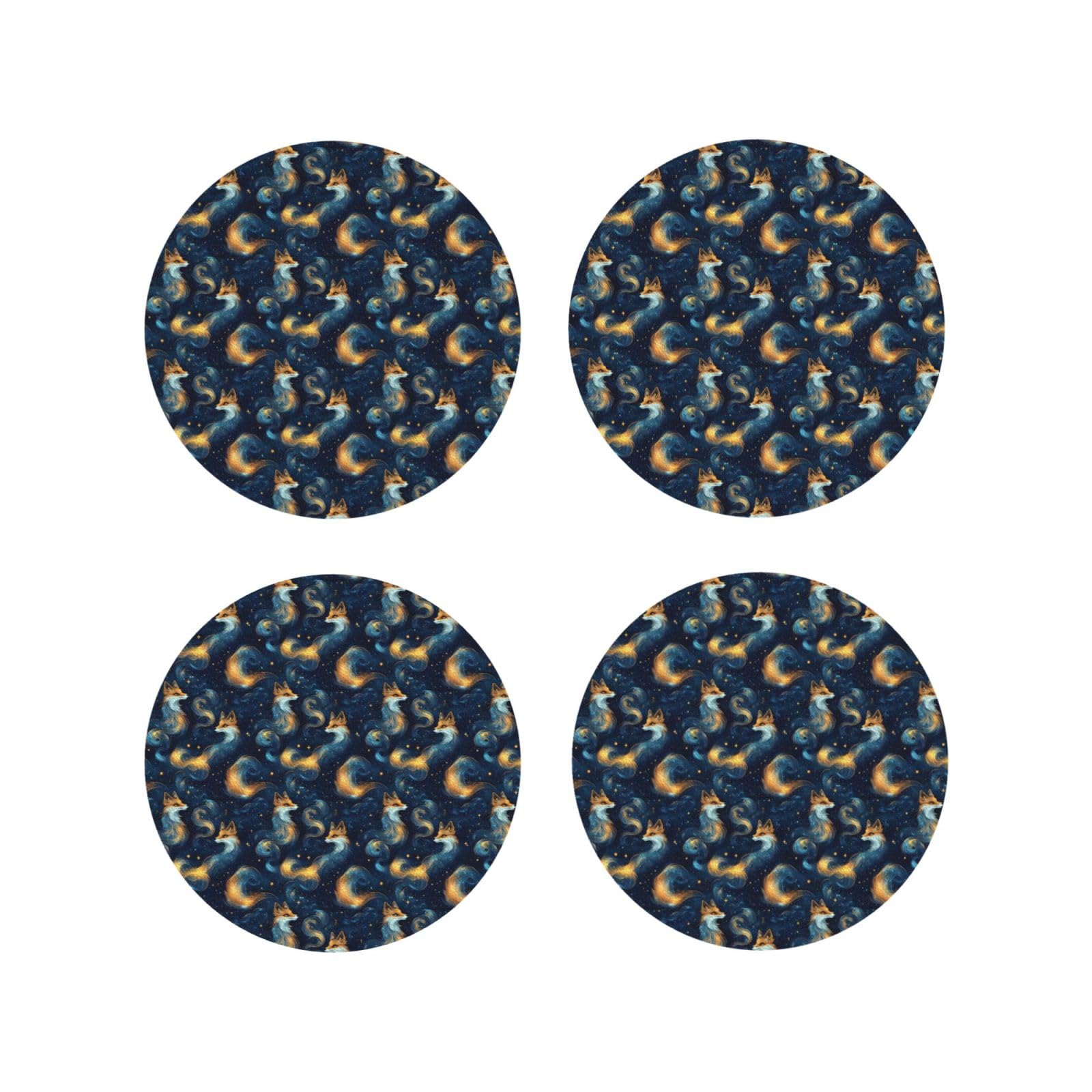 Smazdfxx Women's As Pic Leather Coasters Set Of 4 - Starry Sky Fox Print Lightweight Drink Coasters For Desk
