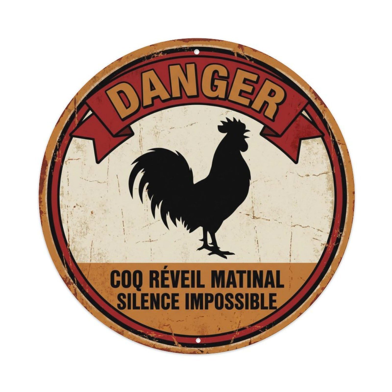 Fqcyn Style Bossy Rooster Morning Boss Metal Tin Sign Plaque Wall Decor For Cafe, Club Bar, Office, Home Garden Round Metal Poster 8X8inch