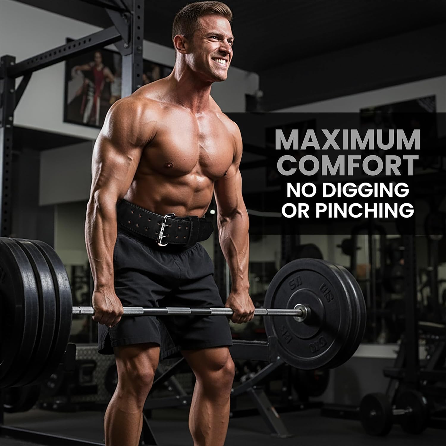 Real Leather Weight Lifting Belt - 7mm Gym Belt for Strength Training - Adjustable Buckle Weight Lifting Belts for Men & Women with Core Back Support