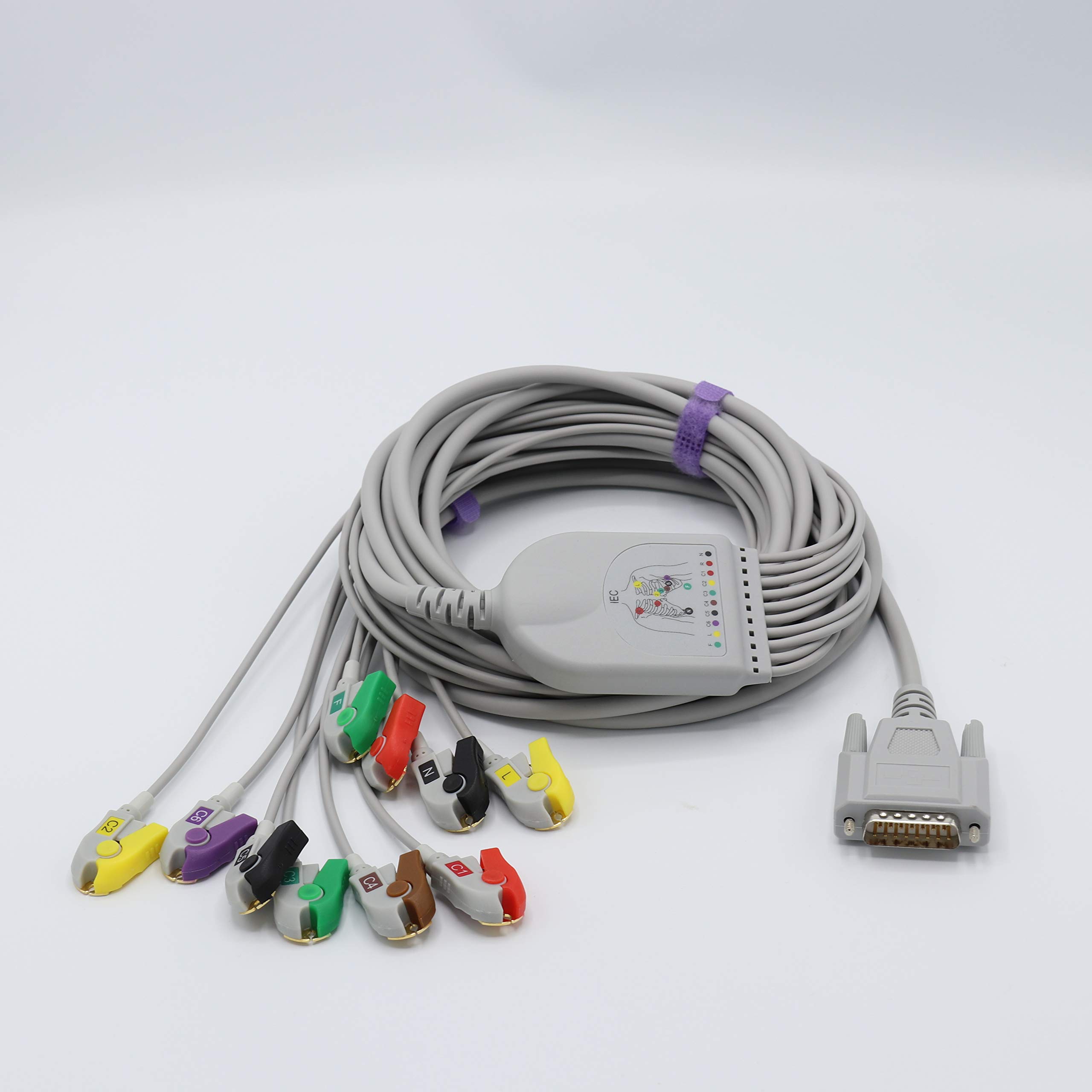 Sino-K Nihon Kohden - Cavo elettrocardiogramma compatibile con connessione diretta, BJ-903D, 10 cavi, 15 pin, standard IEC, approvato CE/FDA (connettore a pinza)