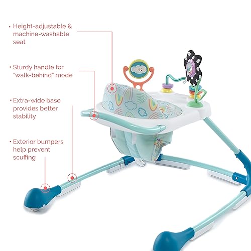 Miniatura 3 de Kolcraft Tiny Steps Too - Caminante de actividades 2 en 1 para bebés y bebés con base de acero sentado o caminando atrás nubes y arco iris