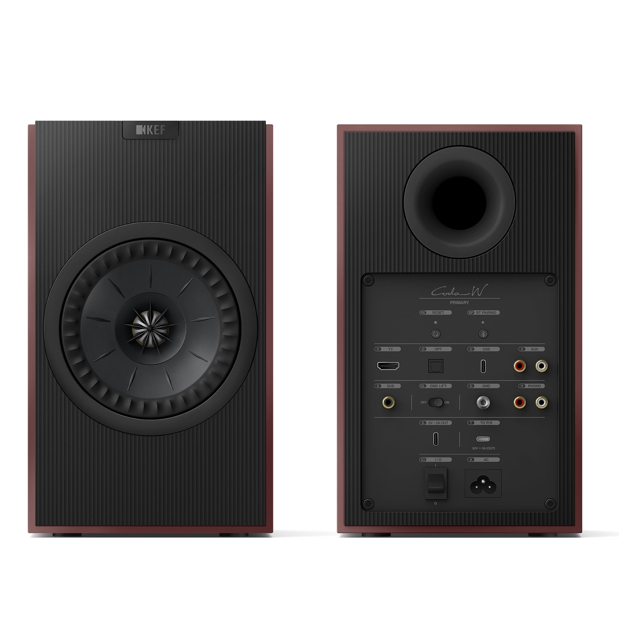 KEF Coda W Diffusori da scaffale HiFi wireless, Vintage Burgundy | Bluetooth 5.4 aptX Lossless | Compatibili con giradischi, TV, PC, laptop e altro | Musica | TV e Home Cinema | Gaming