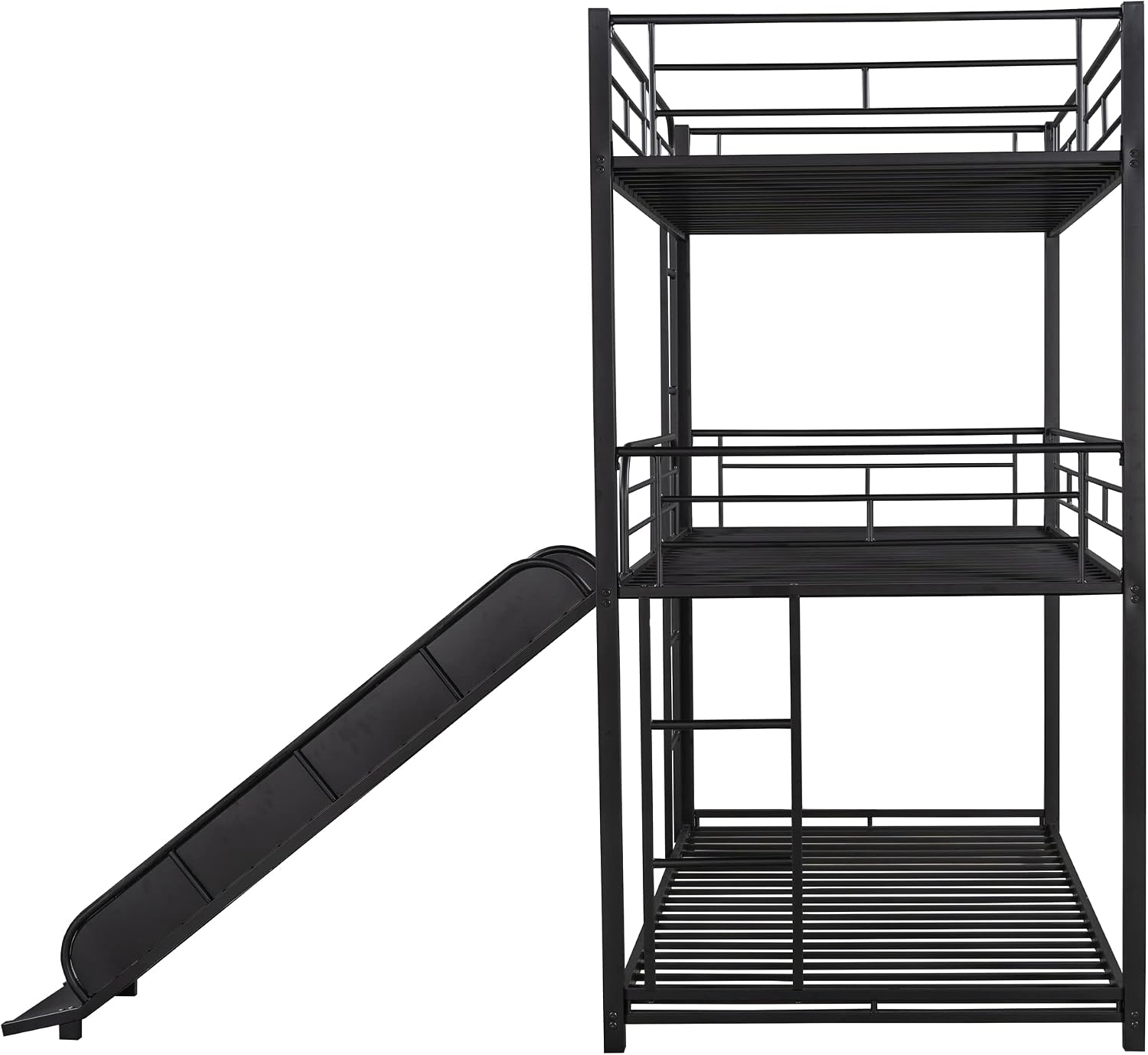 Harper & Bright Designs Metal Triple Bunk Beds with Slide,Bunk Beds Twin Over Twin Over Twin,3 in 1 Triple Beds,Heavy Duty 3 Beds Bunk Bed with Guard Rails Ladders for Kids,Teens, Black