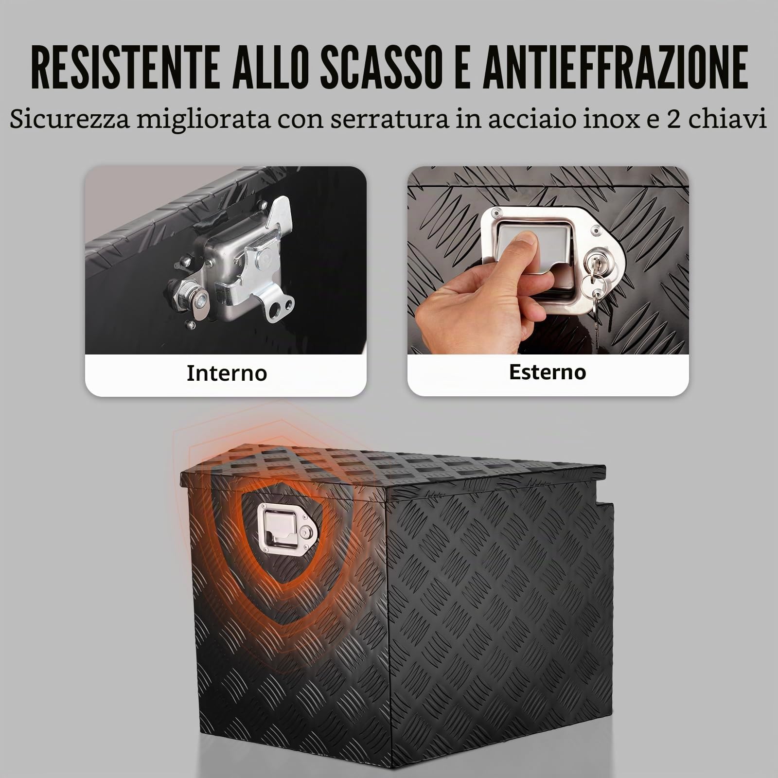 VEVOR Scatola per Lingua per Rimorchio, Cassetta per Attrezzi con Piastra diamantata in Lega di Alluminio, Scatola per Rimorchio per Carichi Pesanti con Serratura e Chiavi, Camper 39"x16.5"x12