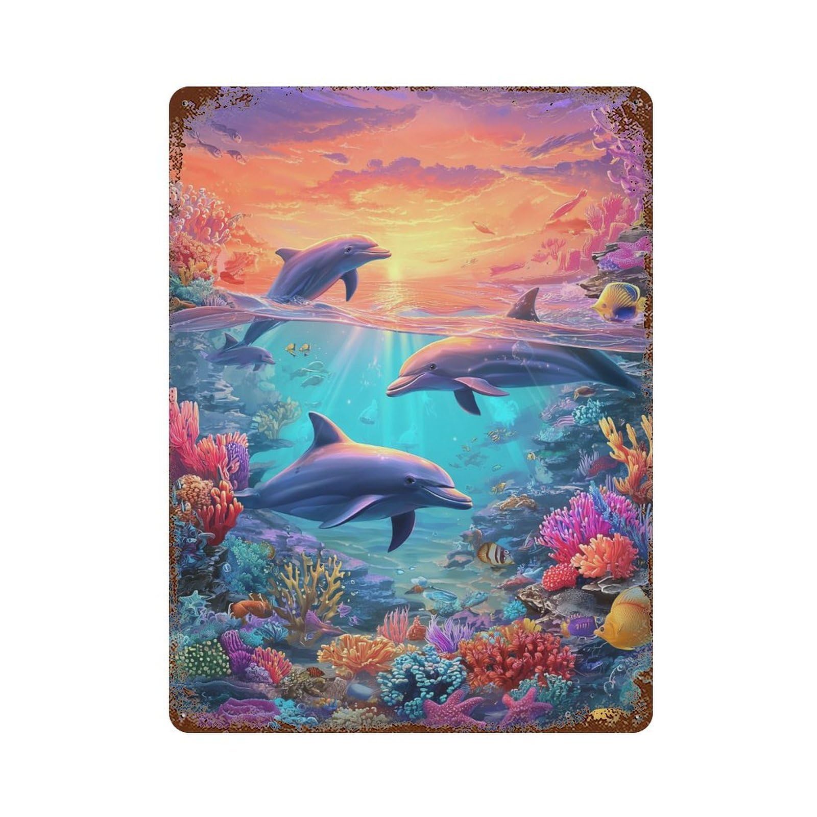 Vintage Metal Tin Sign Ocean Life Coral Reef 15.7"x11.8", Classic Wall Plaque for Pub, Kitchen And Man Cave Decor