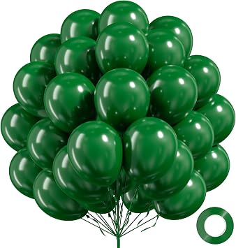 FOTIOMRG Dark Green Balloons 12 inch, 100 Pack Dark Green Latex Balloons Helium Quality for Birthday Christmas Wedding Baby Shower Party Decorations with Green Ribbon