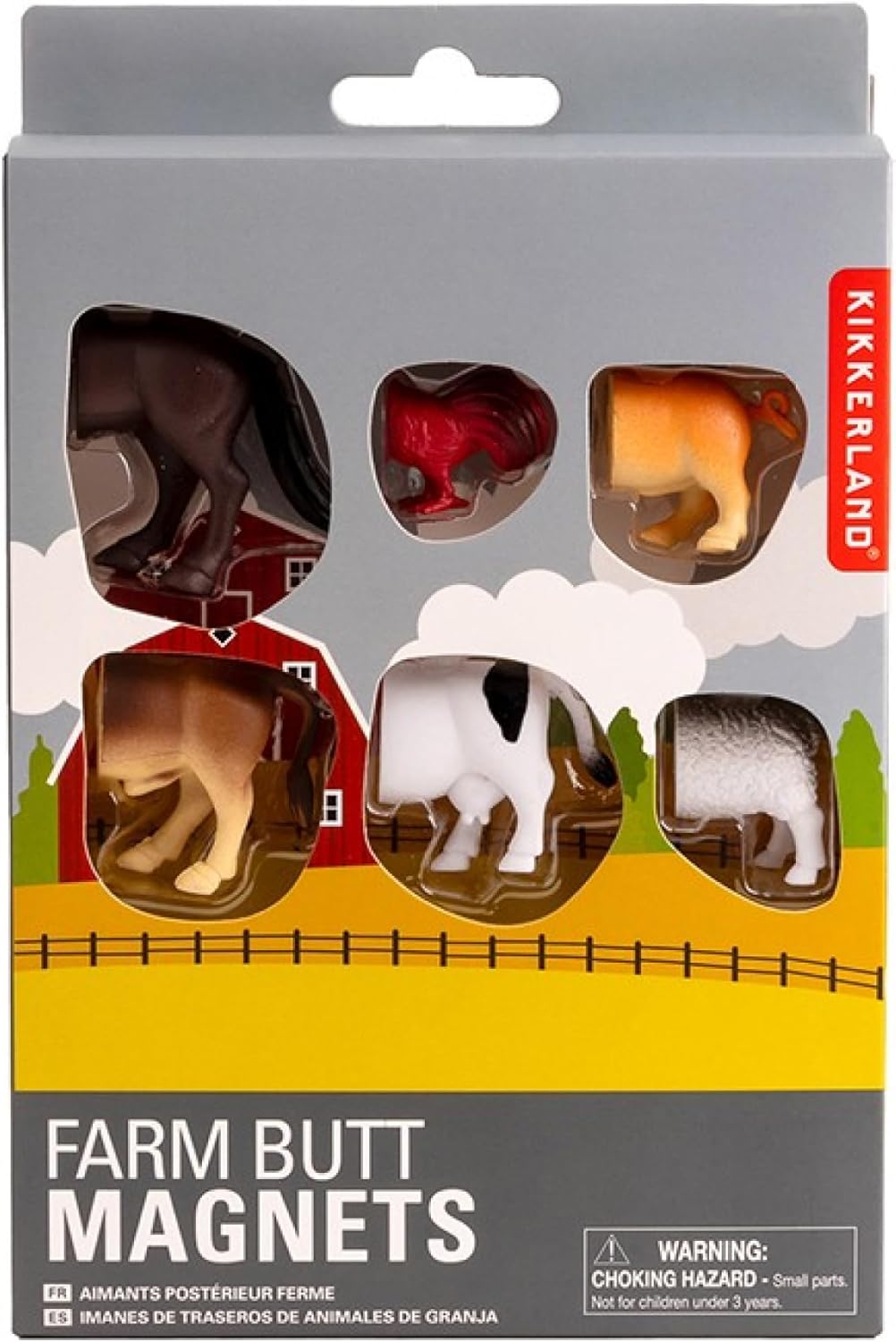 Kikkerland Farm Animal Butt Magnet Set of Six – Fun Decor for Home, Office, & Classroom – Gifts for Holidays & Events