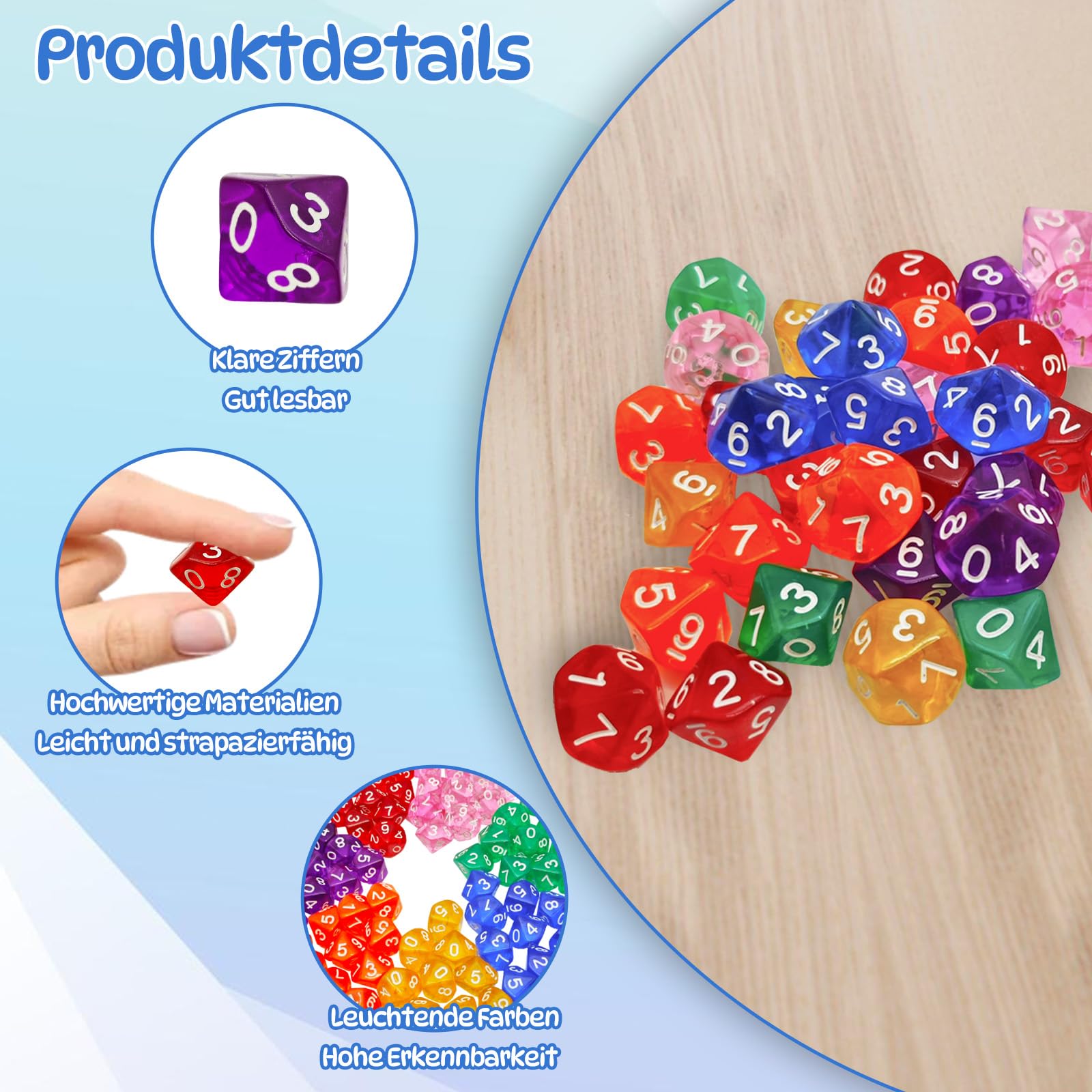 17 Piezas Set De Dados Poliédricos D&D – 7 Dados Acrílicos + 10 Miniaturas De Madera + Bolsa, Números Dorados, Balanceados