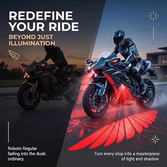 2 PCS Wing Motorcycle Projector Lights, Led Underglow Kit, Underbody Waterproof Ghost Shadow Lights, Universal for Most Motorcycles Electric Scooters (Red)