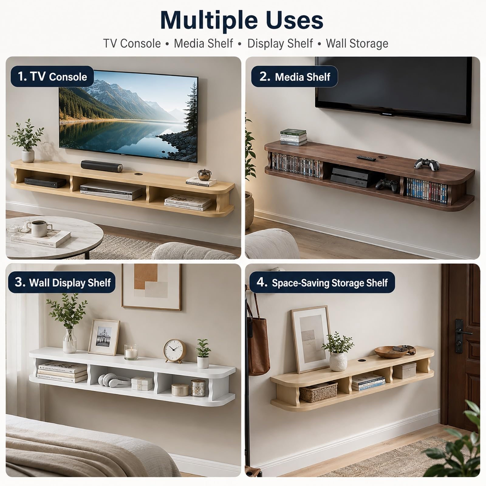 Mobile TV Sospeso in Legno con Cassetti | Mobile Porta TV da Parete per Soggiorno, Tavolino TV con Gestione Cavi(Brown,60cm/24in)